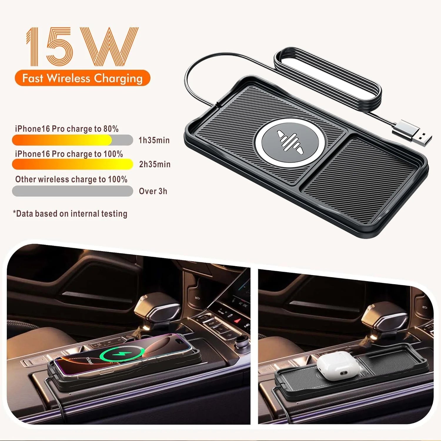 Wireless Car Charger,Charging pad Non Slip 15w Fast Charger for Car Wireless Phone Charger for iPhone17/ 16/15/14/13/12 Pro Max