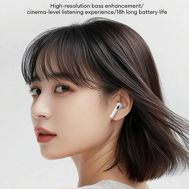 AT2-Wireless headphones with noise cancellation, in-ear type, equipped with a charging case, high-fidelity stereo sound.