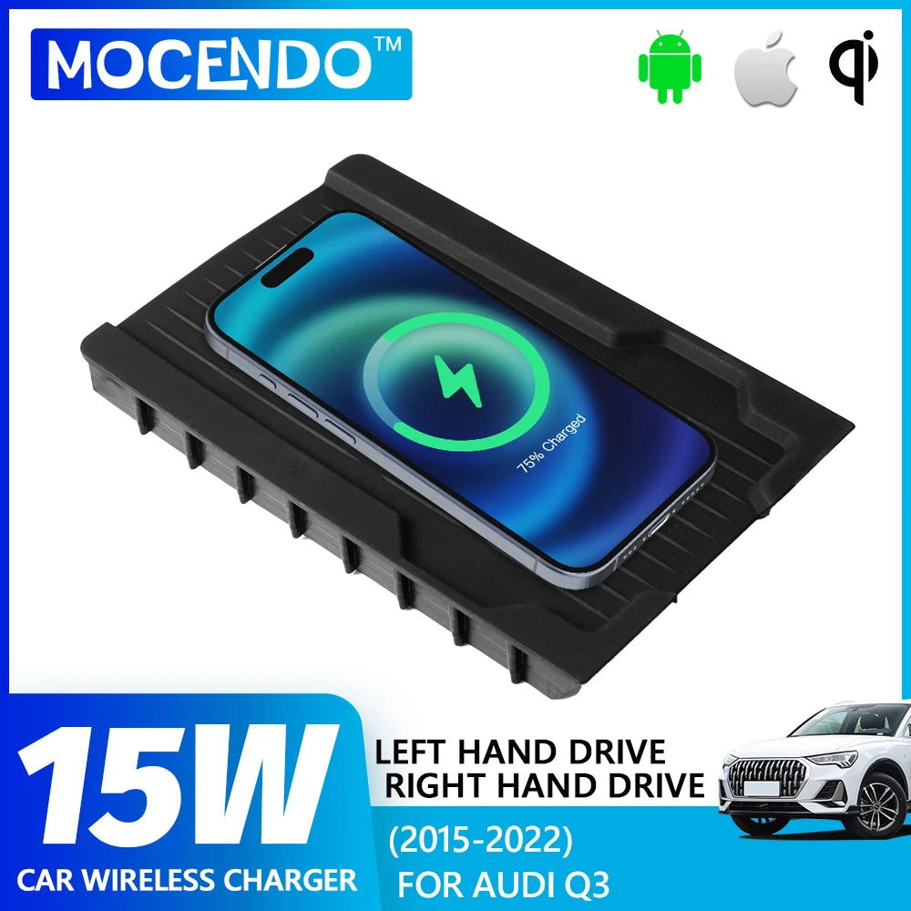 Car Wireless Charger  For  Audi Q3 2015 2016-2022 Center Console 15W Fast Charging Pad Android Iphone Holder Audi Q3 Accessories