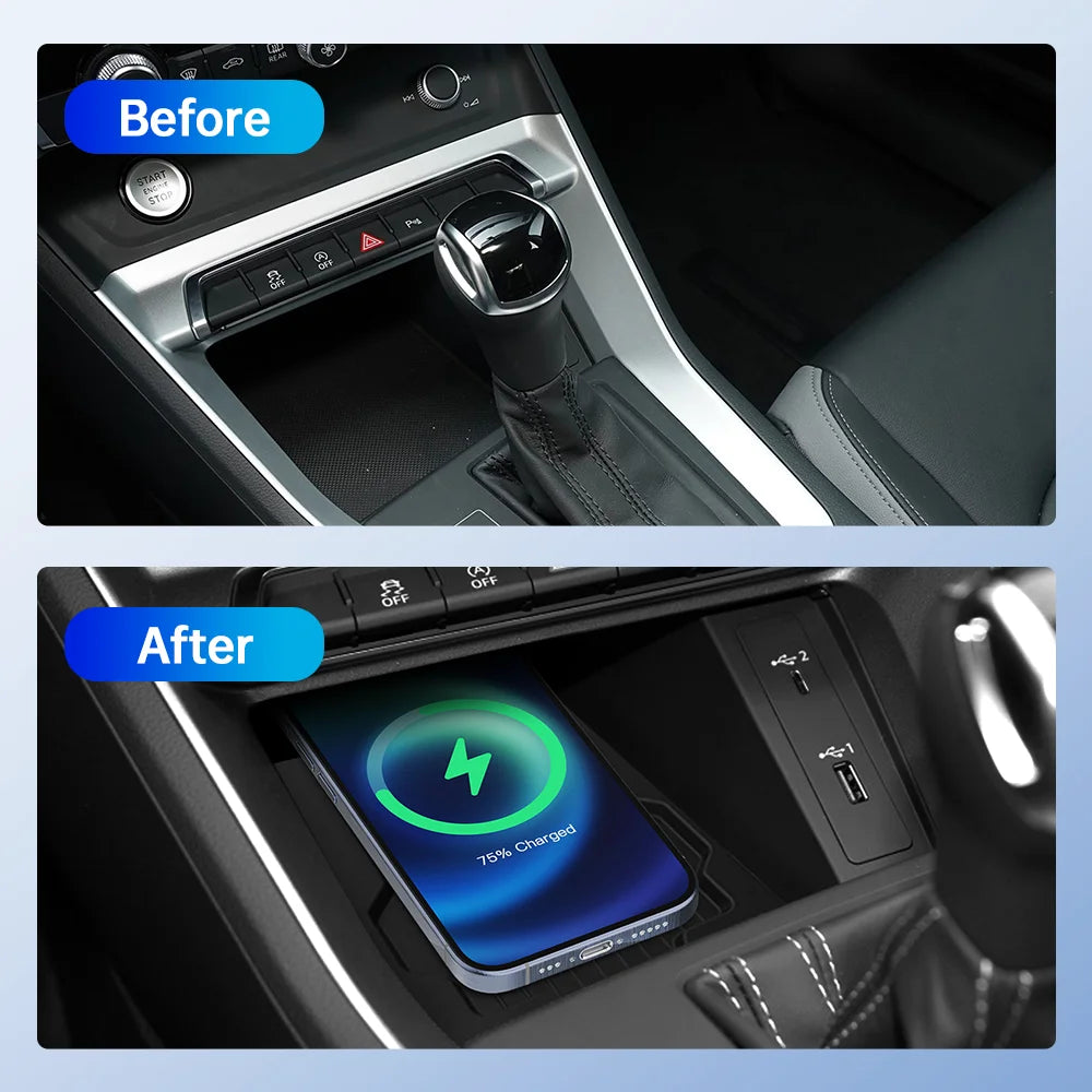 Car Wireless Charger  For  Audi Q3 2015 2016-2022 Center Console 15W Fast Charging Pad Android Iphone Holder Audi Q3 Accessories