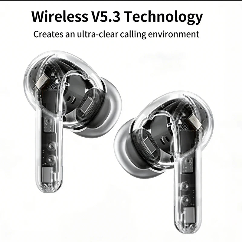 AT2-Wireless headphones with noise cancellation, in-ear type, equipped with a charging case, high-fidelity stereo sound.