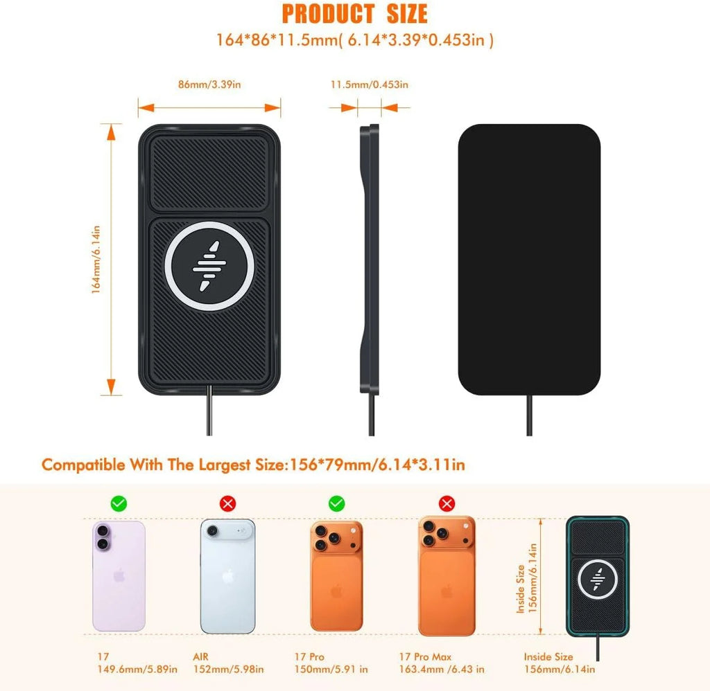 Wireless Car Charger,Charging pad Non Slip 15w Fast Charger for Car Wireless Phone Charger for iPhone17/ 16/15/14/13/12 Pro Max