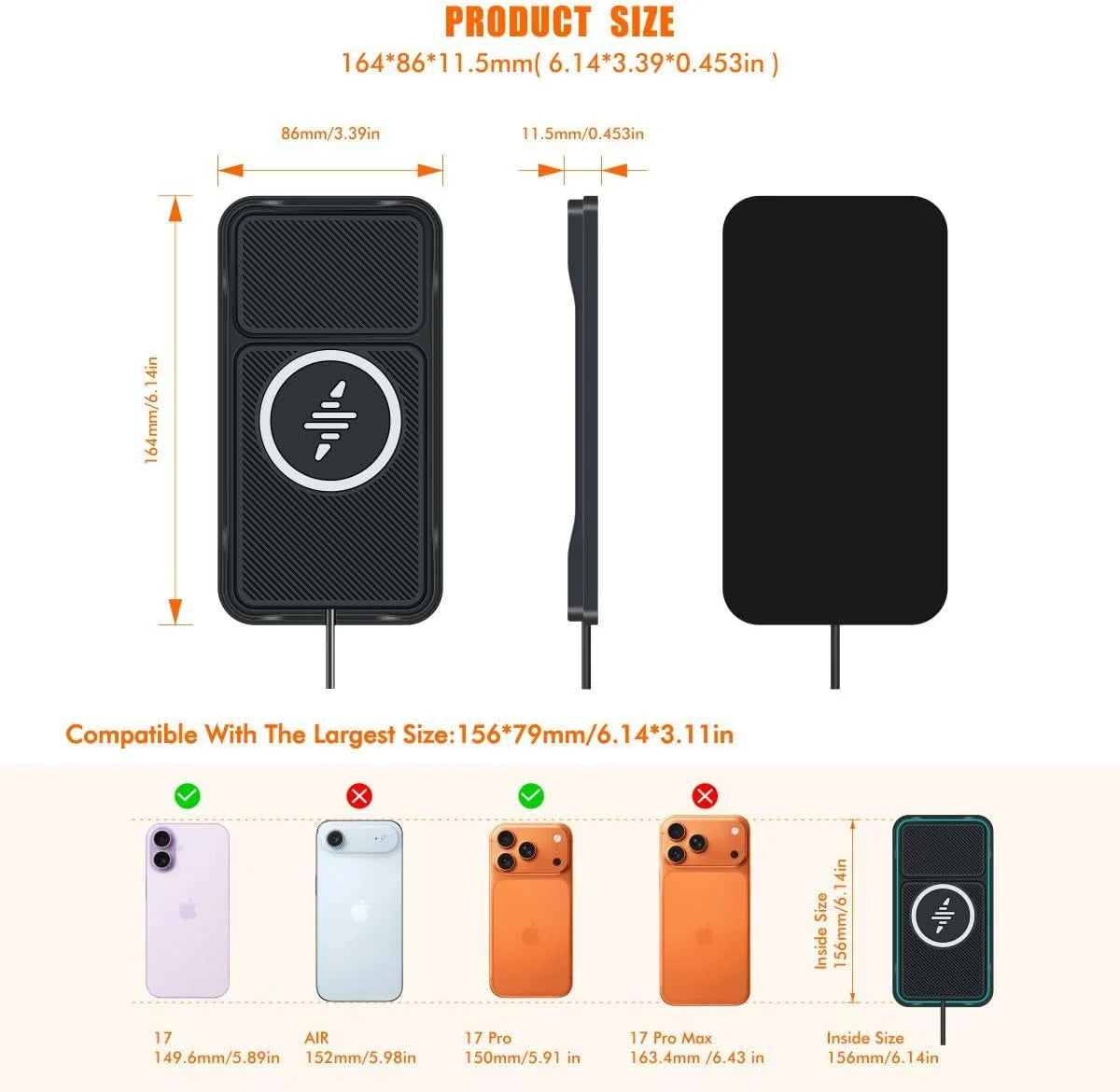 Wireless Car Charger,Charging pad Non Slip 15w Fast Charger for Car Wireless Phone Charger for iPhone17/ 16/15/14/13/12 Pro Max